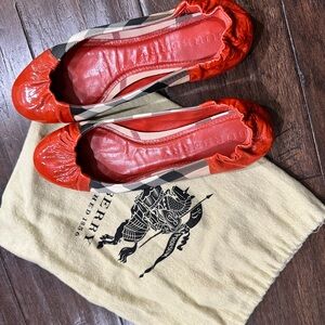 Burberry Red Checkered Ballet Flats